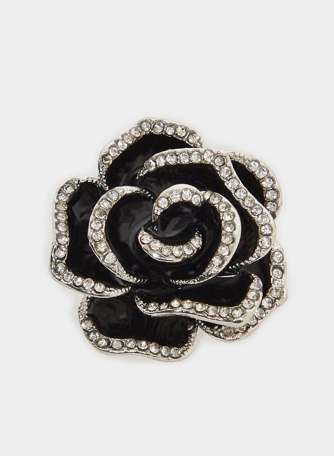 Styli Rose Brooch with Faux Diamante Trim - Image 1